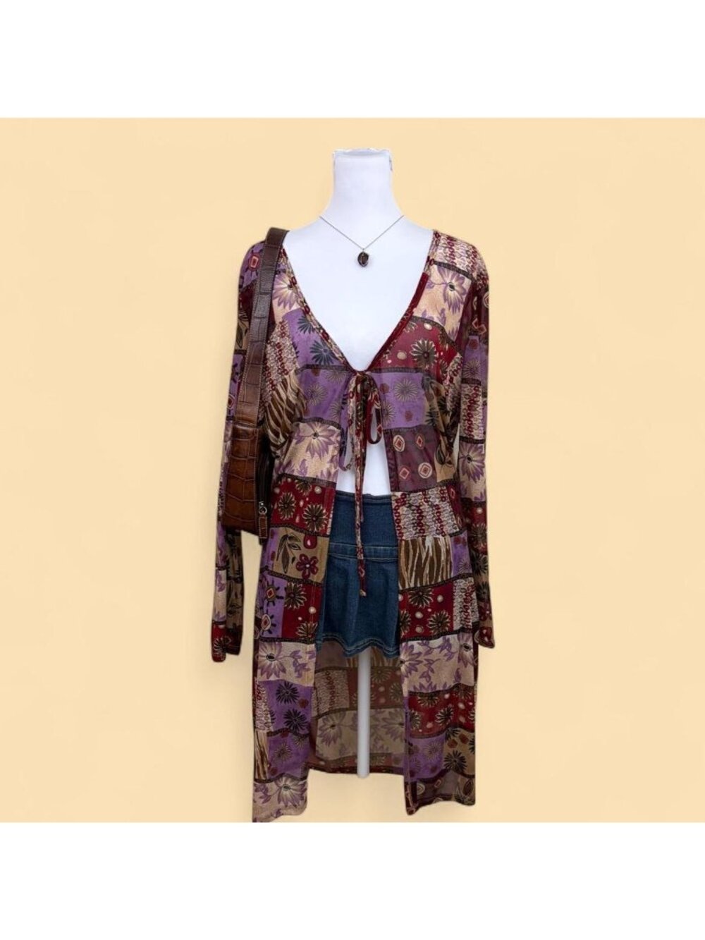 90s sheer patchwork boho mesh duster